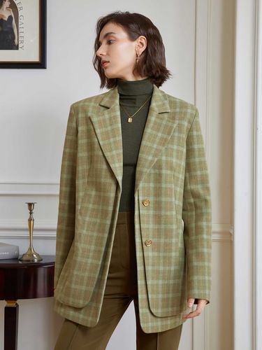 YY_Green Layered Plaid Blazer - yyiam - Modalova