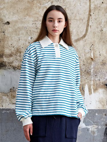 Wide Collar Stripe Pattern Sweatshirt - CUSTOM US - Modalova