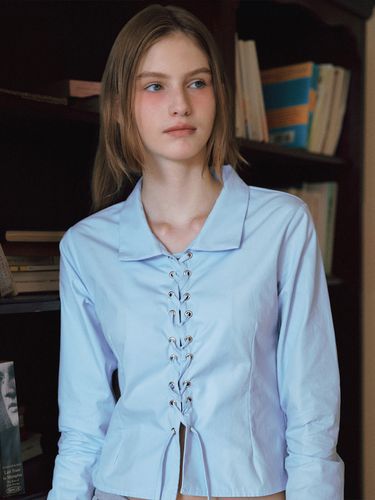 Eyelet Ribbon Shirt (Sky Blue) - LETTER FROM MOON - Modalova