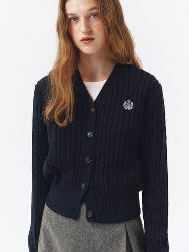 Crest Logo Cable Cardigan_French Navy - Dunst for WOMEN - Modalova