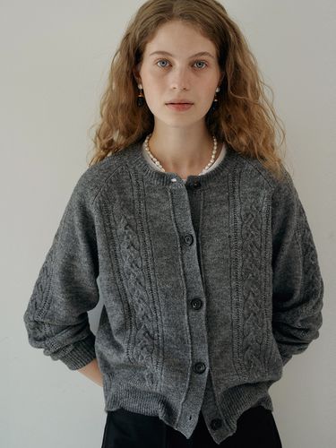 W Bokashi Wool Cable Cardigan_Fog Gray - ANEDIT - Modalova