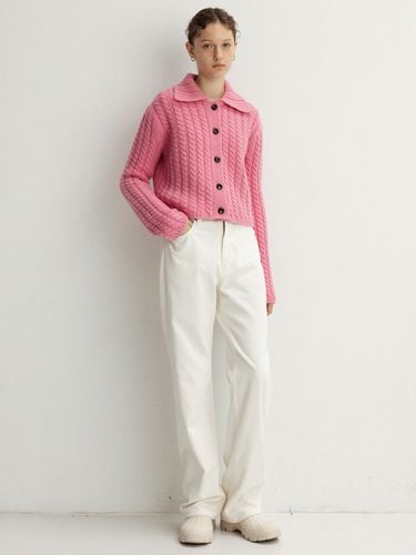 Cable Collar Neck Cardigan - Pink - LE - Modalova