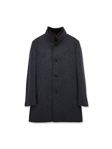 BLACK LABEL] Fur Collar Cashmere-Blend Coat _Grey - STCO - Modalova