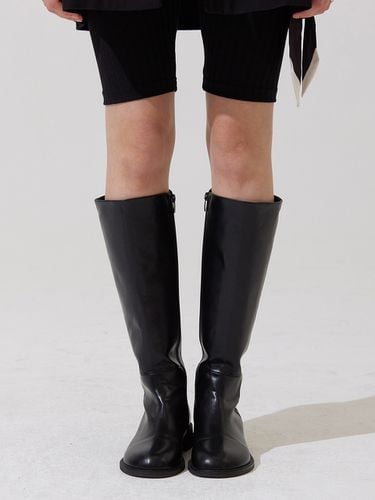 Emel Leather Round Long Boots_Black - ADAUL - Modalova