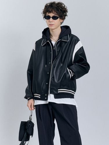 Piping Collar Varsity Leather Jacket - STANDARDERROR - Modalova