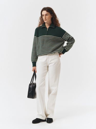 Unisex Striped Half Zip Sweater_Forest Green - Dunst for WOMEN - Modalova