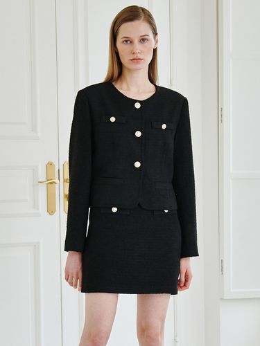 Tweed Button Jacket Set - Black - Nouve - Modalova