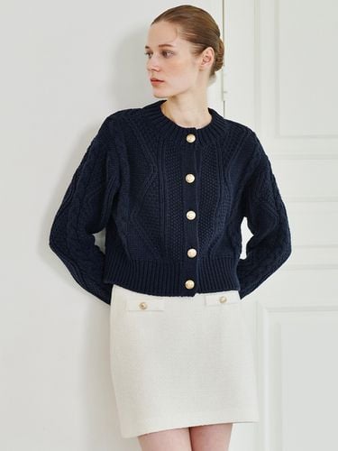 Cable Wool Knit Cardigan - Navy - Nouve - Modalova