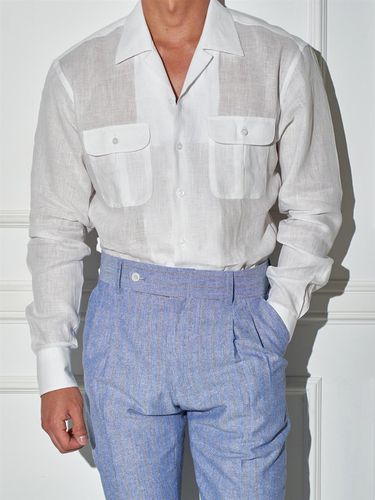 V-neck Linen Shirt - White - ALL CLASSIC - Modalova