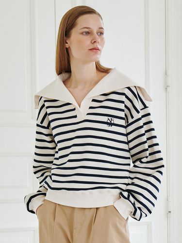 Stripe Sailor Collar T-shirt - Navy - Nouve - Modalova