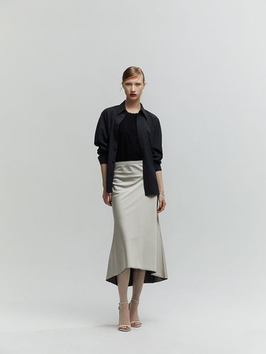 Bias Cut Satin Midi Skirt_Silver - L’H.A.S - Modalova