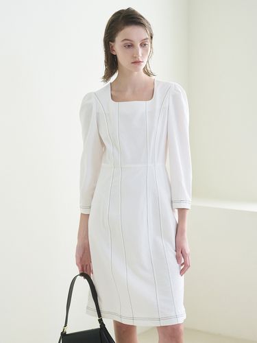 Square Neck Stitch Dress - White - Nouve - Modalova