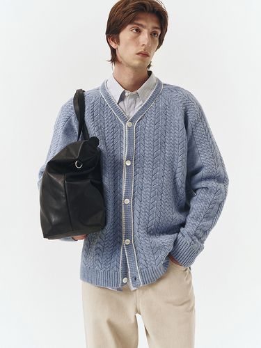 Line Crochet Knit Cardigan - Blue - Dunst for MEN - Modalova