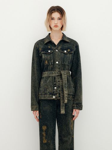 Belted Distressed Denim Jacket - YUSE - Modalova