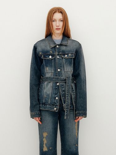 Belted Distressed Denim Jacket - YUSE - Modalova