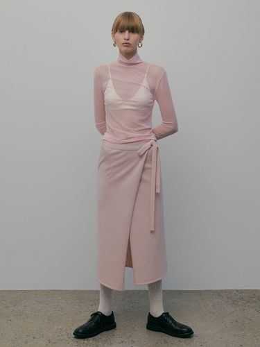 Glow Wrap Knit Skirt - Sliver Pink - overdueflair - Modalova