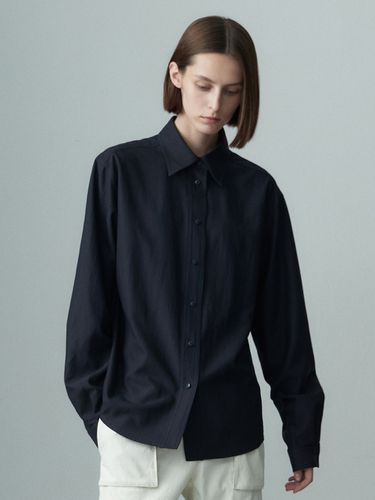 Point Collar Long Sleeve Shirt_Midnight Navy - RE RHEE - Modalova