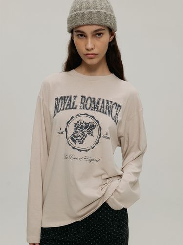 Rose Print Long Sleeve T-Shirts_Light Beige - a.t.corner - Modalova