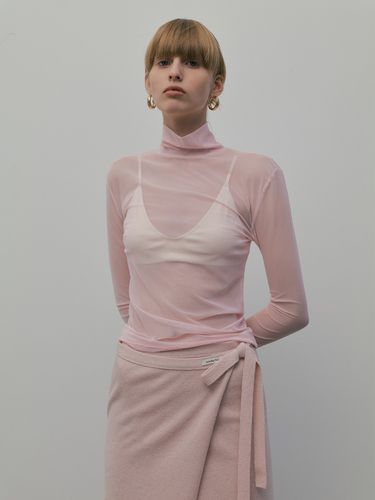 Mesh Turtleneck Top - Pink - overdueflair - Modalova