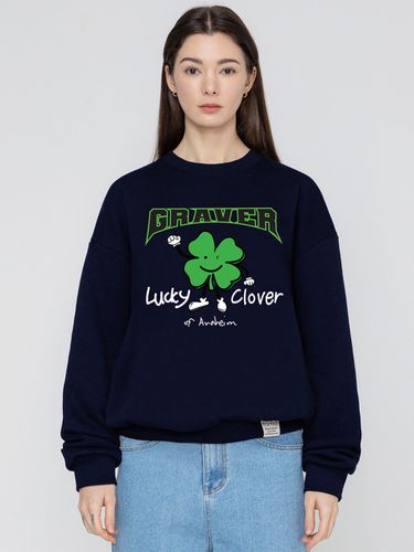 UNISEX] Lucky Clover Center Sweatshirt_Navy - GRAVER - Modalova