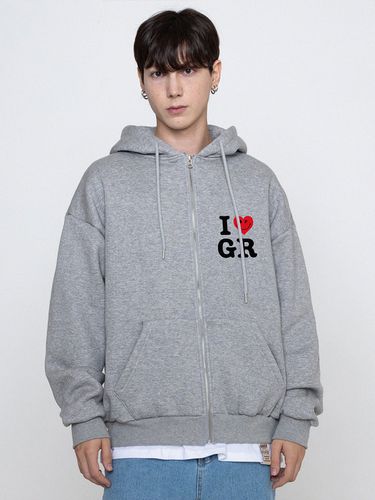 UNISEX] Small I Heart Smile GR Hoodie Zip Up_Grey - GRAVER - Modalova