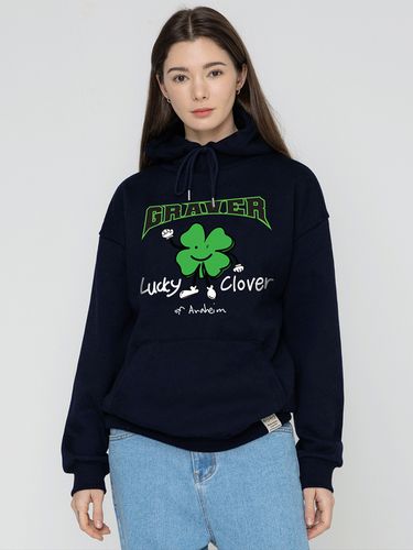 UNISEX] Lucky Clover Center Hoodie_Navy - GRAVER - Modalova