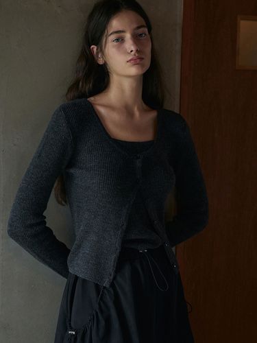 Scoop Neck Solid Cardigan - Lamerei - Modalova