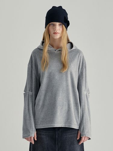 Slit Sleeve Velour Hoodie_Melange Gray - MARGESHERWOOD - Modalova