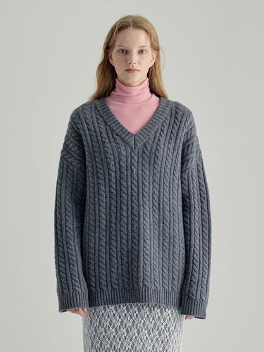 V-neck Cable Sweater_Gray - MARGESHERWOOD - Modalova