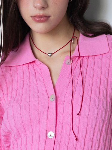 Volume Heart Red String Necklace - pearlymore - Modalova