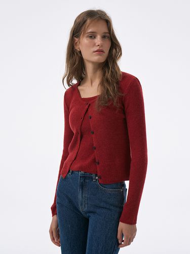 Scoop Neck Solid Cardigan_Red - Lamerei - Modalova