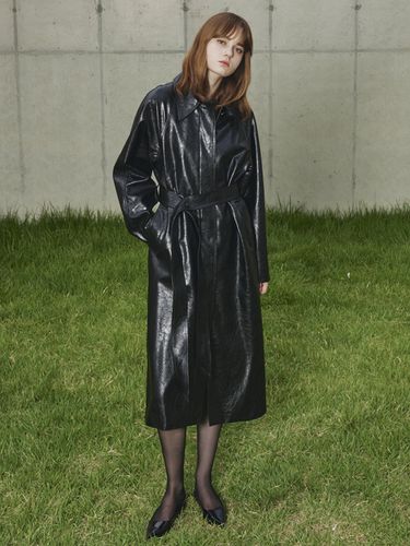 Vegan Leather Balmacaan Trench Coat - REFINED902 - Modalova