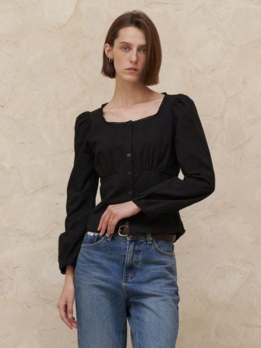 Square Neck Lace Long Sleeve Blouse - Black - AMONG - Modalova