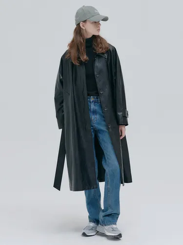 Leather Trench Coat - Black - NILBY P - Modalova