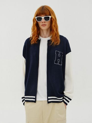 Wool Varsity Stadium Knit Jacket_Navy - V2 - Modalova