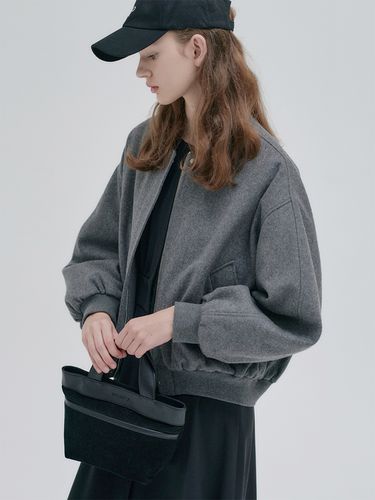 Wool Quilting Baseball Jacket - Grey - NILBY P - Modalova