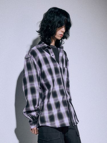 Ombre Regular Flannel Loose Check Shirt_Purple - AREUBAN - Modalova