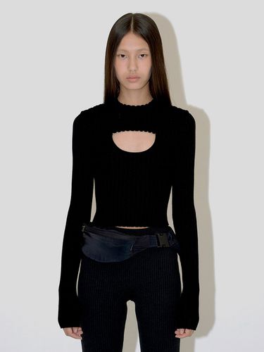 Ribbed Hole Knit Top - Black - DIAGONAL - Modalova