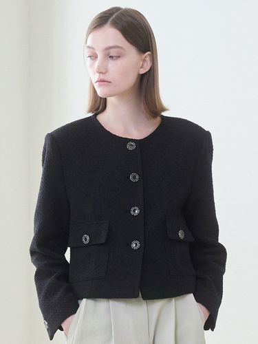 Tweed Crop Jacket (Black) - Nouve - Modalova