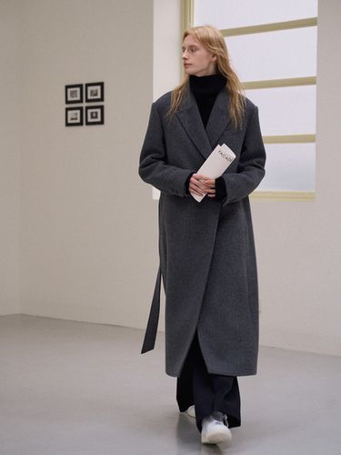 Cashmere Belted Coat (Charcoal) - FACADE PATTERN - Modalova