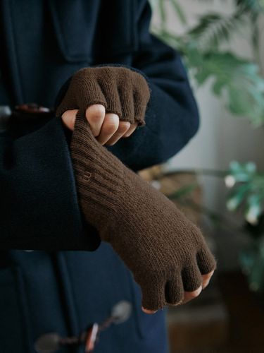 Unisex Cashmere Half Gloves (Brown) - malen - Modalova