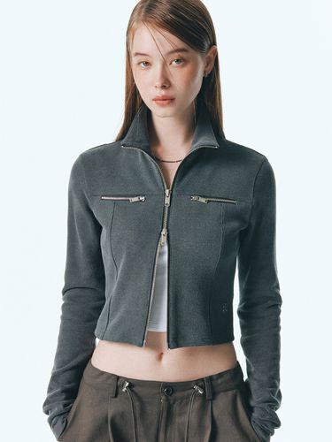 Two Way Zip Up Crop T-shirt_Gray - CITYBREEZE - Modalova