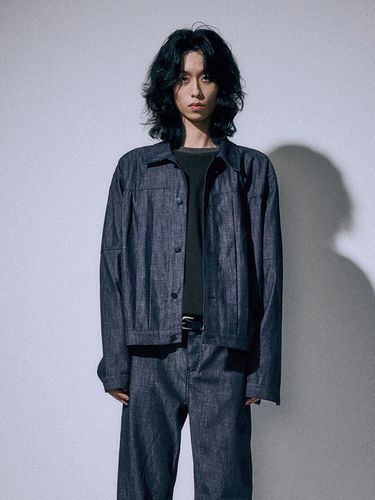 Indigo Loose Trucker Shirt Jacket _ - AREUBAN - Modalova