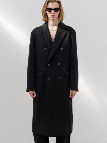 Peak Lapel Wool Double Long Coat - BASEMOMENT - Modalova