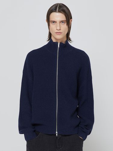 Plain Knit Zip-Up Sweater (Navy) - Millo Archive - Modalova