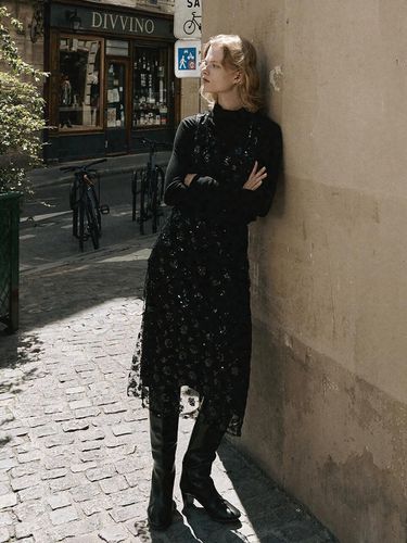 H Line Spangled Long Skirt_Black - LOEUVRE - Modalova