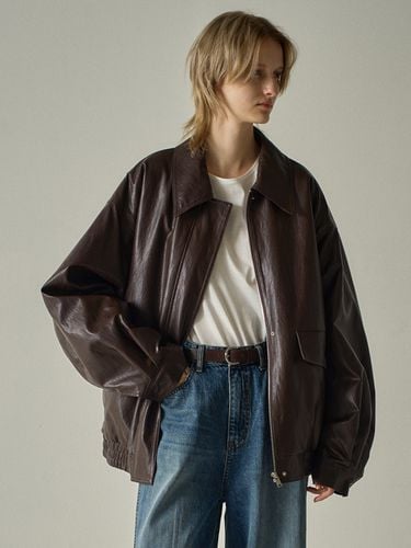 Oversized Leather Blouson - Brown - FACADE PATTERN - Modalova