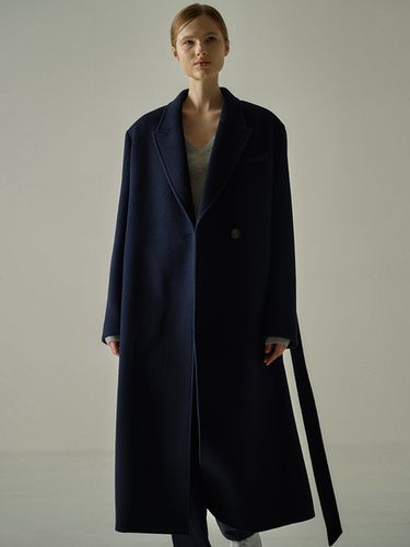 Cashmere Belted Coat - Navy - FACADE PATTERN - Modalova