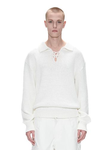 Mens Lace-Up Collared Sweater - Theballon MEN - Modalova