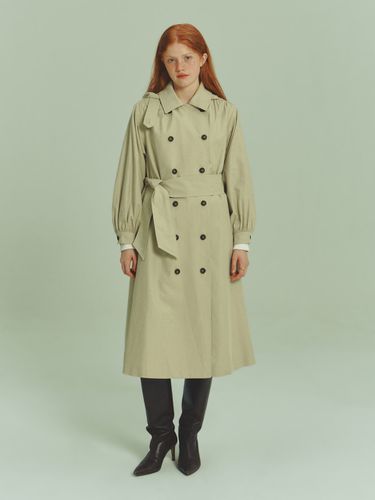 Shirring Sleeve Hooded Trench Coat - akro - Modalova